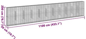 horganyzott vas gabion kosár fedéllel 1100 x 50 x 200 cm