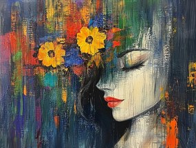 Vászonkép Canvas Figura Portré Nő Arc Színes Virágok 80x60