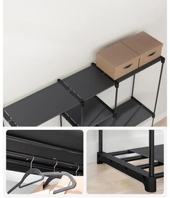 Hordozható, nyitott gardrób, ruhatartó, 43 x 182 x 182 cm fekete