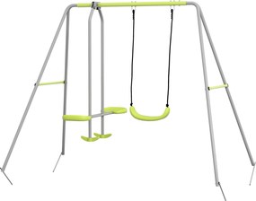 Outsunny Gyermeksziget Kerti Hinta 1 Egyszerű Hintával, 1 Tányéros Hintával és UV Ellen Védett Gyermekhintával, Terhelhetőség 135 kg, 255x160x180 cm,