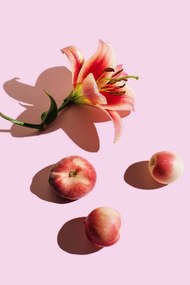 Művészeti fotózás Lily flower and peaches on pink, Tanja Ivanova, (26.7 x 40 cm)