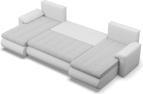 Tokio U alakú sarokkanapé, 3 ágyneműtartóval, fonott + műbőr, univerzális oldal, szürke - fehér