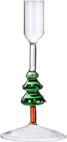 X-MAS üveg gyertyatartó 17,5 cm , karácsonyfa