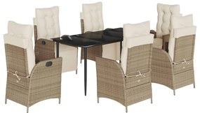 vidaXL 7 részes bézs polyrattan kerti étkezőgarnitúra párnákkal