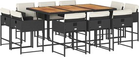 vidaXL 11 részes fekete polyrattan kerti étkezőgarnitúra párnákkal