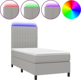 vidaXL világosszürke szövet rugós és LED-es ágy matraccal 90x190 cm