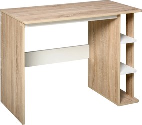 HOMCOM Számítógép Íróasztal 100L x 44W x 74H cm, 3 Oldalsó Polccal, Fából készült Világos Tölgy és Fehér | Aosom