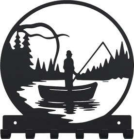 kulcstartó, csónakos horgász, halász, fali akasztó, fekete loft