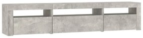 betonszürke TV-szekrény LED lámpákkal 195x35x40 cm