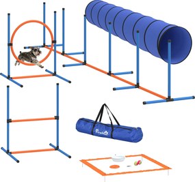 PawHut 8 részes kutya agility készlet – alagút, slalombotok, állítható ugrók, ugrókarika, pihenőplatform, itatótál, játékok és hordtáska | Aosom