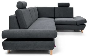 Kihúzható, jobbos L-alakú kárpitozott sarokkanapé tárolóval AVESTA, antracit