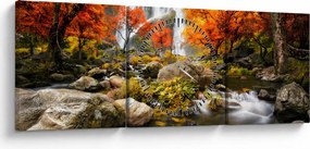 Kép - Vízesések őszi tájban, narancssárga (órával) (90x30 cm)