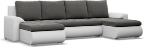Tokio U alakú sarokkanapé, 3 ágyneműtartóval, bársony + műbőr, univerzális oldal, szürke - fehér