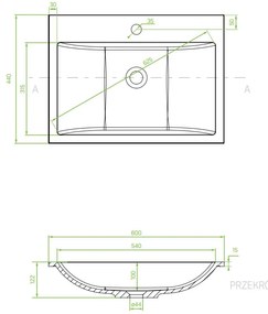 Laveo Albano, gránit mosogató 600x440x122 mm, szürke, LAV-VGA1510T