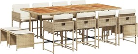 vidaXL 13 részes bézs polyrattan kerti étkezőgarnitúra párnákkal
