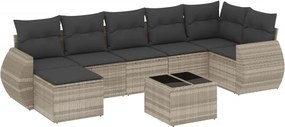 vidaXL 8 részes világosszürke polyrattan kerti ülőgarnitúra párnával