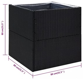fekete polyrattan kerti ültetőláda 80x80x80 cm
