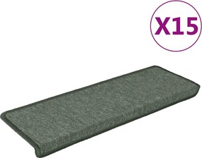 vidaXL 15 db sötétzöld lépcsőszőnyeg, téglalap alakú széllel, 65 x 21 x 4 cm