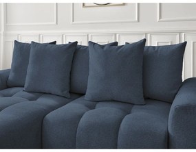 Kék zsenília kinyitható-tárolóhelyes sarokkanapé (bal oldali-heverő résszel) Roxelane – Bobochic Paris