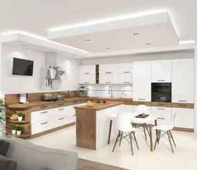 Magas szekrény beépített sütőnek, lancelot tölgy/ fehér extra magas fényű HG, VEGA 60 DP-210 2F