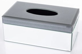 Vetrario design víztiszta-szürke szögletes körbe tükrös borítású zsebkendőtartó doboz 10,5x26x15cm