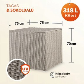 RICCO polyrattan tárolódoboz, 318L, 75x75x70 cm, krémszínű Casaria