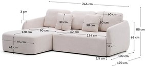 Krémszínű zsenília kinyitható sarokkanapé (bal oldali-heverő résszel) Laira – Kave Home