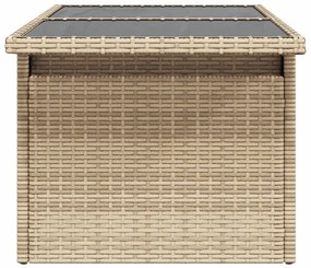 bézs polyrattan üveglapos kerti asztal 100 x 55 x 73 cm