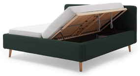 Sötétzöld kárpitozott ágyneműtartós franciaágy ágyráccsal 180x200 cm Mattis Cord – Meise Möbel