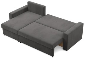 Zeus sarokkanapé, 1 ágyneműtartóval, egyenes kartámasz, szövet anyag, univerzális oldal, bonell töltet, szürke