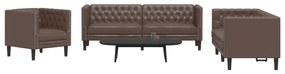 3 részes barna műbőr Chesterfield kanapégarnitúra
