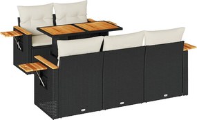 vidaXL 6 részes fekete polyrattan akácfa kerti ülőgarnitúra párnákkal