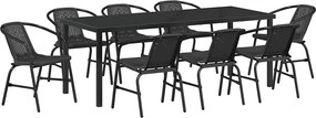 vidaXL Kert étkező szett 9 pcs Fekete Porszórt acél
