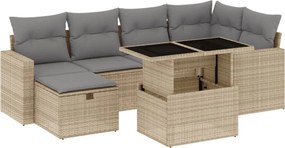 vidaXL 7 részes bézs polyrattan kerti ülőgarnitúra párnákkal