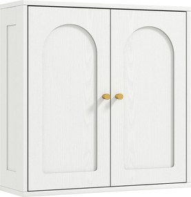 HOMCOM Fürdőszobai Fali Szekrény Függő Fürdőszobai Szekrény Polcokkal 2 Ajtó Arcu Dizájn Arany Fogantyúkkal 60x20x60 cm Fehér | Aosom
