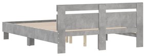 betonszürke szerelt fa ágykeret fejtámlával 150x200 cm