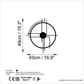 Minimal fém falióra, 49×43 cm