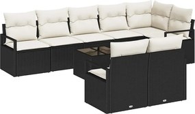 vidaXL Kanapé Szett párnával 9 pcs Fekete polirattan