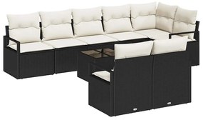 vidaXL Kanapé Szett párnával 9 pcs Fekete polirattan