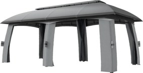 Outsunny Pavilon, 3 x 6 m-es Partysátor Dupla Tetővel, Kertiszín, Sörsátor Szúnyoghálóval, Maximum 15 Fő Részére, Kertbe, Galvanizált Fém, Sötétszürke