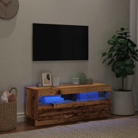 antik fa színű szerelt fa TV-szekrény LED-ekkel 100x35x40 cm