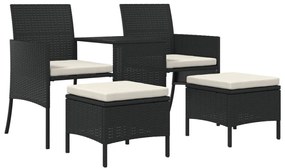 2 személyes fekete polyrattan kerti kanapé asztallal/székkel