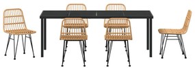 7 részes Kerti Étkező Garnitúra Barna Poly Rattan