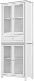HOMCOM Konyhai Kamra Szekrény Üvegajtókkal és Állítható Polcokkal, 74x35.5x181.5 cm, Fehér | Aosom