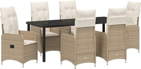 vidaXL Kert étkező szett párnával 7 pcs Bézs polirattan