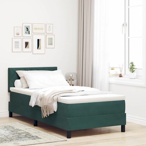 Boxspring Ágy Matrac & LED Sötétzöld 90x200 cm Bársonyos