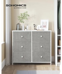 Tároló szekrény hat fiókkal, ruhás szekrény, fehér és világosszürke 80x30x85cm