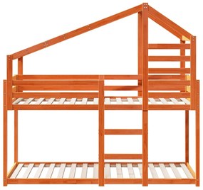 viaszbarna tömör fenyőfa ágy emelettel és tetővel 75 x 190 cm