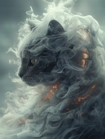 Vászonkép Canvas Absztrakt Szürke Macska Füst Tűz Mágia Varázslat 60x80