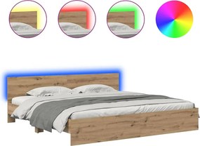 vidaXL Ágykeret LED -es lámpákkal Artisan tölgy 200 x 200 cm Faanyag